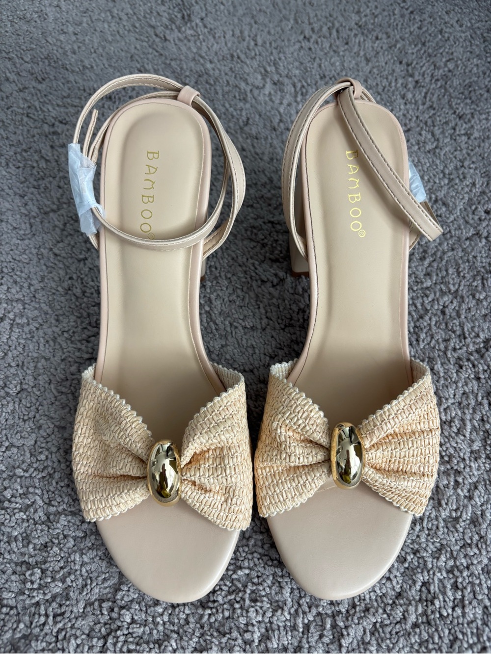 Bamboo Nude Raffia Block Heel
